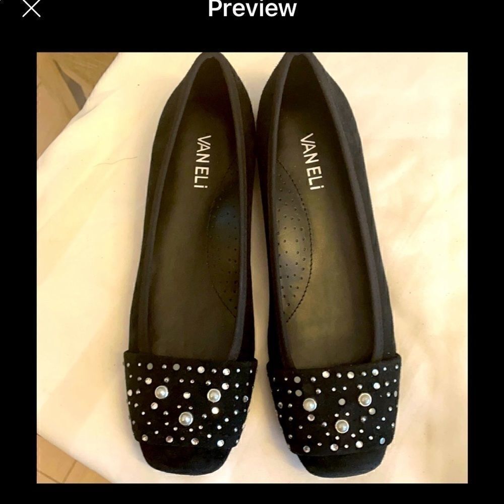 VANELI BLACK SUEDE EMBELLISHED BALLET FLAT…